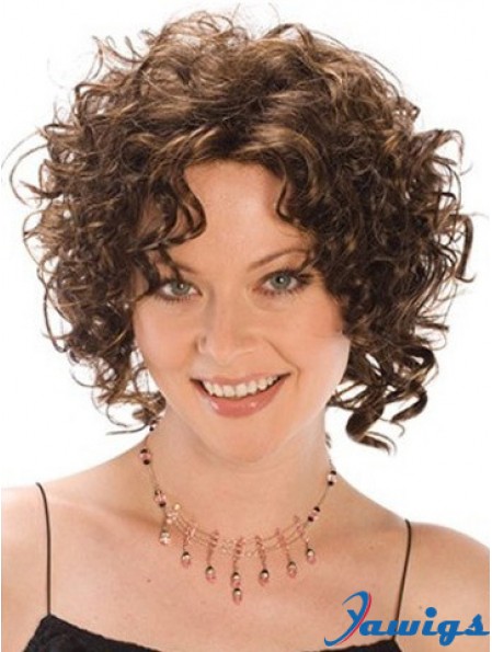 Heat Resistant Synthetic Wigs Curly Style Brown Color Classic Cut