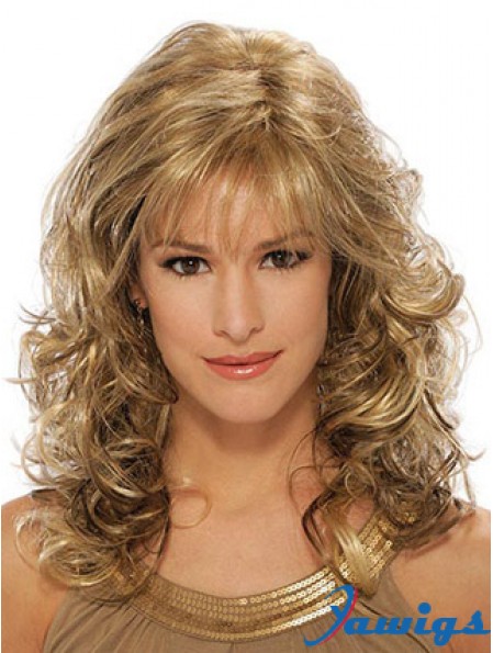 Wavy Synthetic Wigs Blonde Color Capless With Bangs