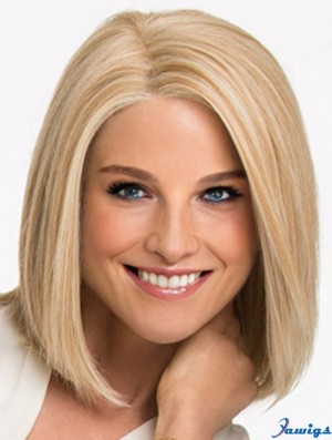 Blonde Synthetic Wig Lace Front Shoulder Length Blonde Color Straight Style