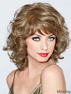 Durable Synthetic Lace Front Wigs With Bangs Monofilament Curly Style