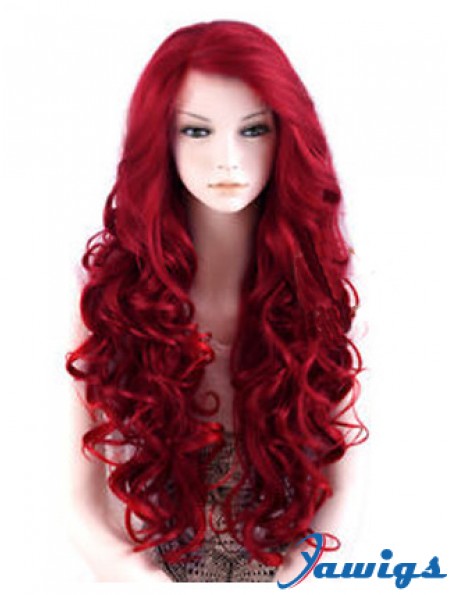 24 inch Red Long Wavy Large Cap Synthetic Lace Front Wigs