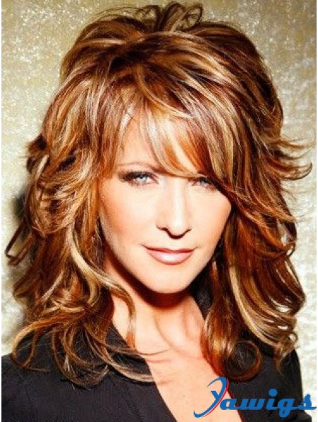 Copper Shoulder Length Curly With Bangs 15 inch Top Medium Joy Behar Wigs