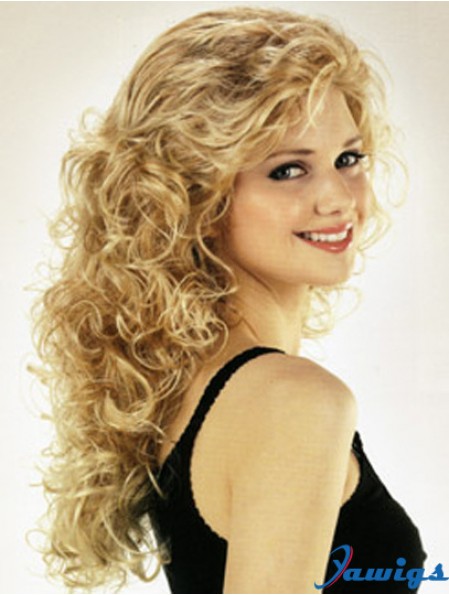 Ideal Blonde Curly With Bangs Long Large Size Wigs