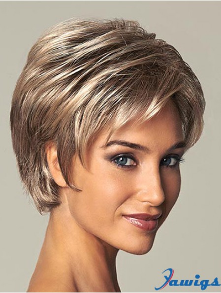 Short Ladies Synthetic Wig With Lace Front Straight Style Layered Cut