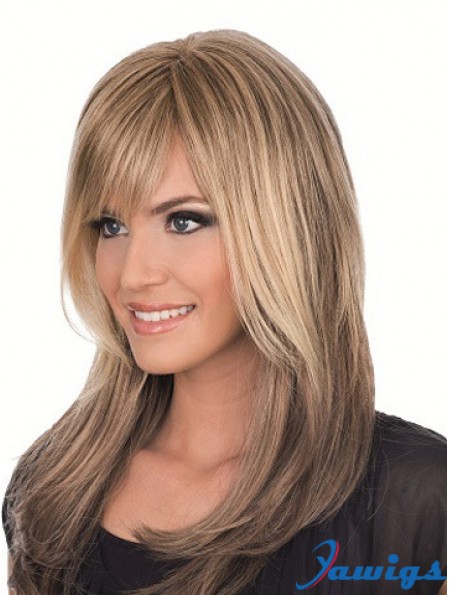 Long Brown With Bangs Straight Comfortable Full Lace Wigs