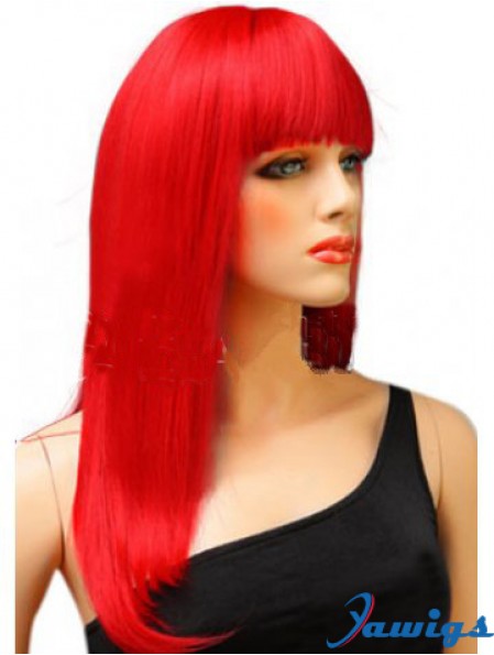 Synthetic Red Hair Wig With Bangs Long Length Straight Style