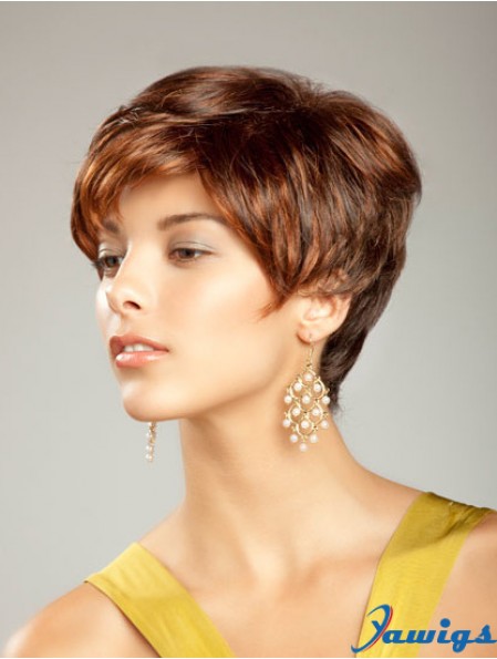 Short Synthetic Hair Wig Boycuts Short Length Auburn Color