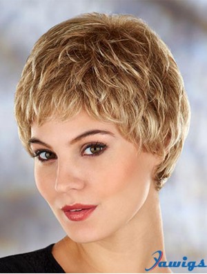 Modern 4 inch Wavy Blonde Boycuts Short Wigs