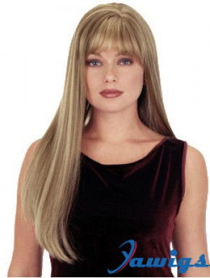 Straight With Bangs 26 inch Blonde Suitable Synthetic Wigs