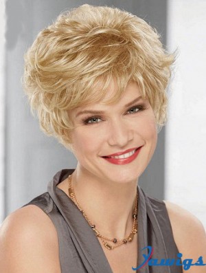 Cheap Synthetic Blonde Color Layered Cut Wavy Style