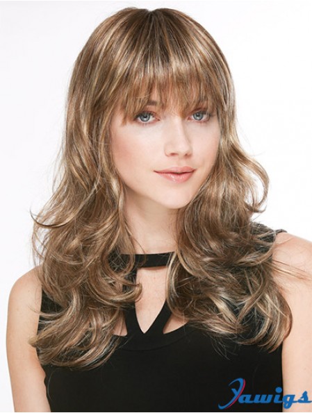 Trendy Blonde Wavy With Bangs Long Wigs