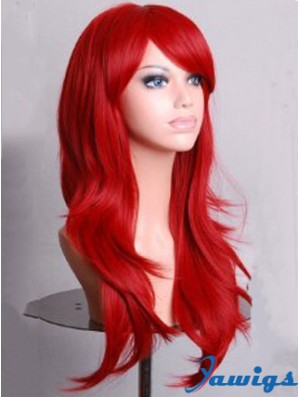 Wavy With Bangs Lace Front Convenient 22 inch Red Long Wigs