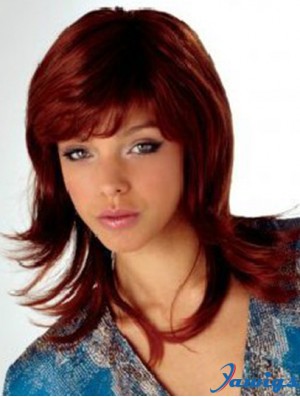 Auburn Shoulder Length Wavy With Bangs 16 inch Fabulous Medium Wigs