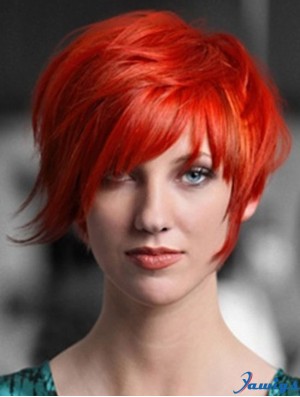 Popular 8 inch Straight Red With Bangs Short Wigs