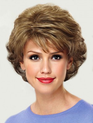 Durable Synthetic Blonde Wig Chin Length Layered Cut Wavy Style