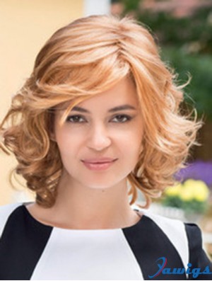 High Quality Blonde Chin Length Layered Wavy Glueless Lace Front Wigs