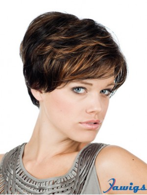 Comfortable 8 inch Straight Brown With Bangs Short Wigs