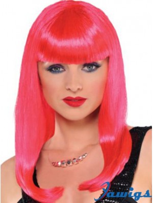 Popular Straight With Bangs Long Red Incredible Lace Front Wigs