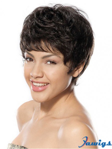 Discount Black Short Boycuts Wavy Glueless Lace Front Wigs