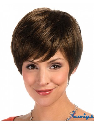 Designed Brown Cropped Layered Straight Glueless Lace Front Wigs