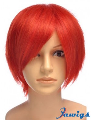 Sleek Red Short Straight With Bangs Lace Front Wigs