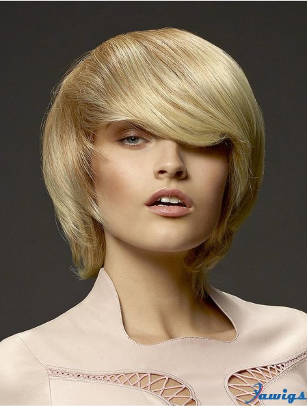 No-Fuss 8 inch Straight Blonde With Bangs Short Wigs