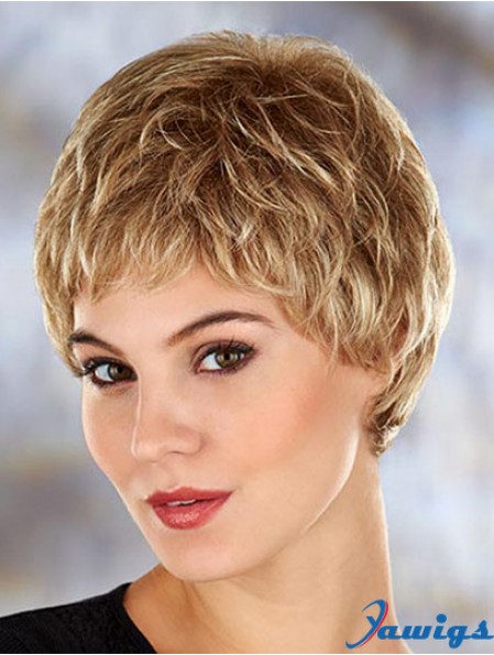 Cheap 4 inch Wavy Blonde Boycuts Short Wigs