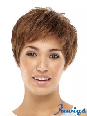 Cropped Boycuts Straight Brown Popular Synthetic Wigs