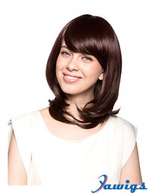 Shoulder Length With Bangs Wavy Auburn Beautiful Synthetic Wigs