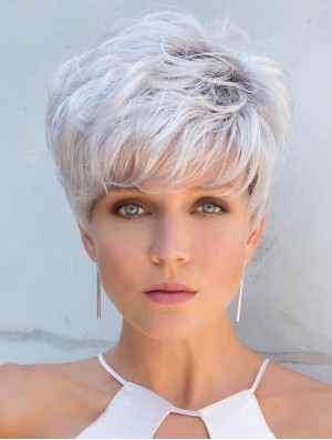 Cropped Straight 5 inch Capless Grey Wigs For Women