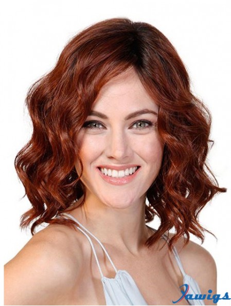 Wavy Without Bangs Red 12 inch Monofilament Cancer Patients Wigs