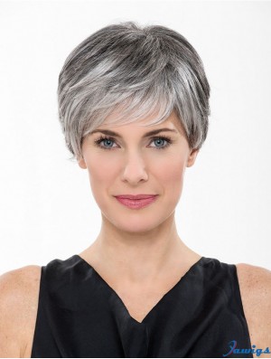 Lace Front 8 inch Short Synthetic Straight Cheap Grey Wigs