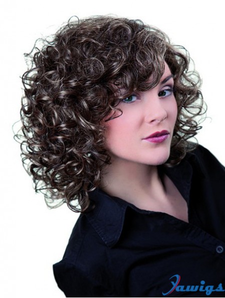 Grey Shoulder Length Synthetic 13 inch Curly Layered Cheap Lace Wigs