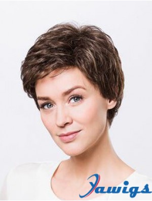 Brown Boycuts Short 8 inch Wavy Synthetic Ladies Monofilament Wigs