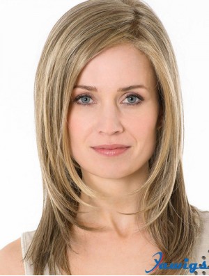 Blonde Without Bangs Long 14 inch Straight Synthetic Monofillament Wigs