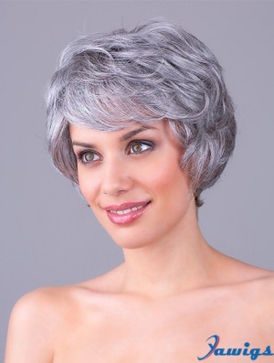 Wavy Grey 8 inch Grey Synthetic 100% Hand-tied Short Cheap Wigs