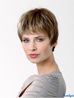 Synthetic Capless 6 inch Boycuts Straight Brown Short Haircuts