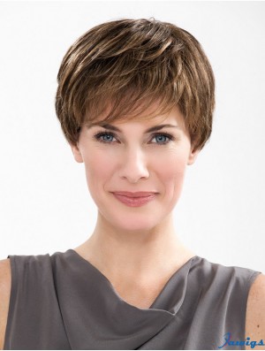 Straight Boycuts Capless 6 inch Brown Short Synthetic Ladies Wigs