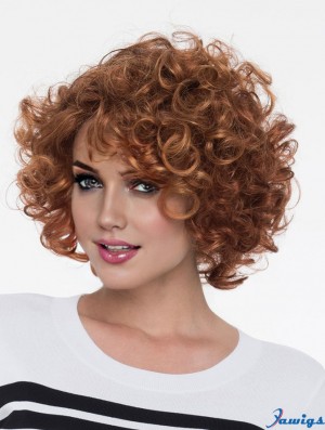 Auburn With Bangs Curly 8 inch Chin Length Monofilamen Crown Wig