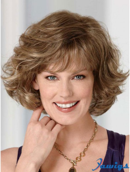 Synthetic Lace Front Wig Chin Length Brown Color With Bangs