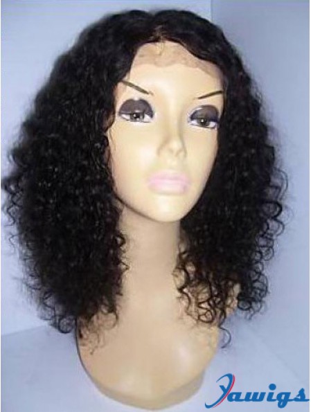 Black Color Shoulder Length Curly Human Hair With Lace Front Wigs For Black African American Women