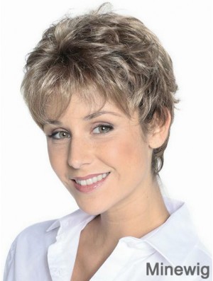 Grey Hair Wigs Short Brown Color Cropped Length Wavy Style