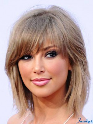 Synthetic Monofilament Blonde Shoulder With Bangs Taylor Swift Wig