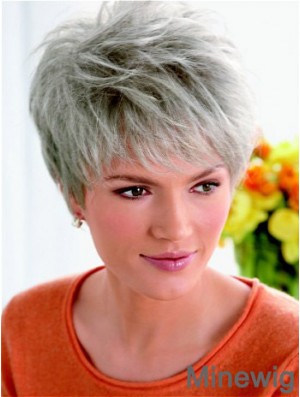 Synthetic Fashion Cropped Straight Grey Wigs