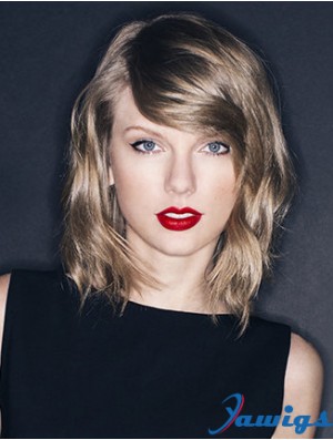 Monofilament Layered Wavy Shoulder Length Blonde Natural Taylor Swift Wigs