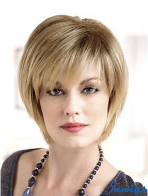 Chin Length Straight Monofilament Blonde Modern Bob Wigs