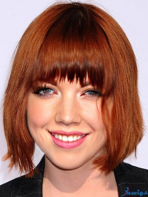 Red 10 inch Suitable Chin Length Straight Carly Rae Jepsen With Bangs Lace Wigs