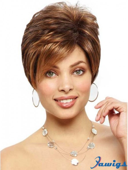 Designed Brown Cropped Straight Boycuts Lace Front Wigs