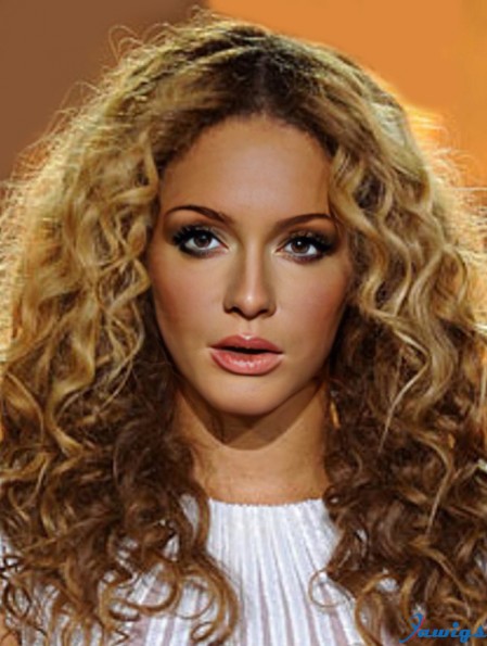 Blonde Long Curly Without Bangs 100% Hand-tied 20 inch Beyonce Wigs