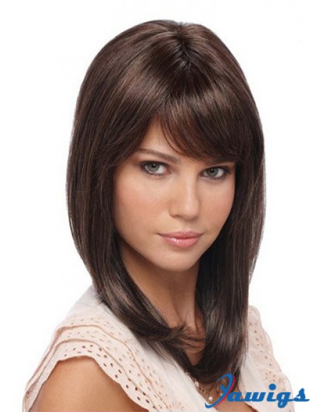 Straight With Bangs Shoulder Length Brown Cheapest Lace Front Wigs